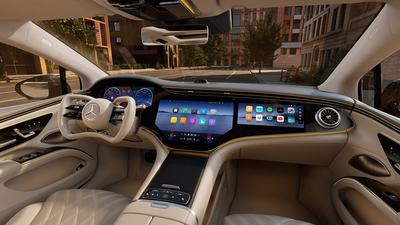 Mercedes-Benz EQS mit Steer-by-Wire Lenkrad. Innenausstattung: Exclusiv Nappa macchiatobeige / spacegrey | Mercedes-Benz EQS 580 4MATIC | Energieverbrauch kombiniert: 19,5-16,2 kWh/100 km | CO₂-Emissionen kombiniert: 0 g/km | CO₂-Klasse: A;Mercedes-Benz EQS 580 4MATIC | Energieverbrauch kombiniert: 19,5-16,2 kWh/100 km | CO₂-Emissionen kombiniert: 0 g/km | CO₂-Klasse: A*Mercedes-Benz EQS with Steer-by-Wire steering wheel. Interior: Exclusive Nappa macchiatobeige / spacegrey | Mercedes-Benz EQS 580 4MATIC | energy consumption combined: 19.5-16.2 kWh/100 km | CO₂ emissions combined: 0 g/km | CO₂ class: A;Mercedes-Benz EQS 580 4MATIC | energy consumption combined: 19.5-16.2 kWh/100 km | CO₂ emissions combined: 0 g/km | CO₂ class: A*