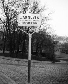 Szent János Kórház főbejáratának Diós árok felőli gépkocsi felhajtója, szemben a villamos-végállomás - 1937.