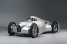 Audi recreated the Auto Union Lucca. After just over three years of construction, the record-breaking car was completed in early 2026. Studio shot of the Avus configuration of the car. Side view.