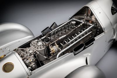 Audi recreated the Auto Union Lucca. After just over three years of construction, the record-breaking car was completed in early 2026. 
Detail: 16-cylinder-engine with supercharger.