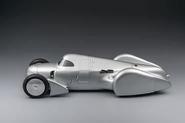 Audi recreated the Auto Union Lucca. After just over three years of construction, the record-breaking car was completed in early 2026. Studio shot. Side view.