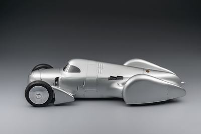 Audi recreated the Auto Union Lucca. After just over three years of construction, the record-breaking car was completed in early 2026. Studio shot. Side view.
