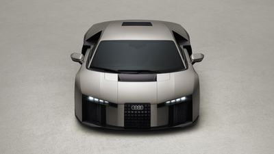 Titanium, static studio shot, exterior, frontal view top-down perspective