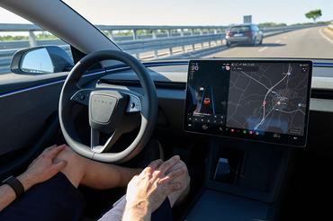 The editorial image shows the interior of the new Tesla Model 3 with Full Self-Driving activated. The photograph highlights the advanced autonomous driving system and the innovative design of Tesla's electric vehicles, representing the future of mobility and sustainable transport in Bari, Italy, on September 6, 2025. (Photo by Matteo Della Torre/NurPhoto via Getty Images)