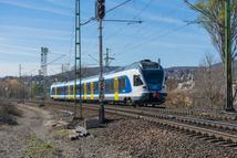 MÁV suburban train in Budapest, Hungary, showcasing modern rail transport and regional connectivity on a sunny day.