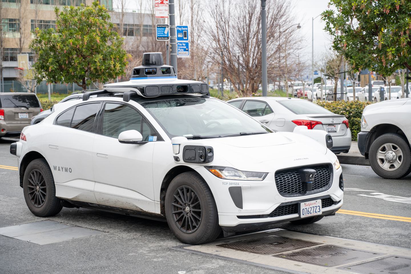 Waymo self-driving car in the Mission Bay neighborhood of San Francisco, California, February 25, 2026. (Photo by Smith Collection/Gado/Getty Images)