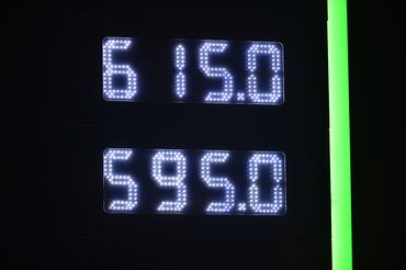 A petrol station displays the government-mandated maximum price of petrol at 595 Forints and diesel at 615 Huf in Budapest, Hungary, on March 10, 2026. A price cap comes into immediate effect today due to soaring oil prices caused by rising tensions in the Middle Eastern region. The new price cap is called ''Protected price'' and is announced by Hungarian Prime Minister Viktor Orban (not pictured) yesterday afternoon. (Photo by Balint Szentgallay/NurPhoto via Getty Images)