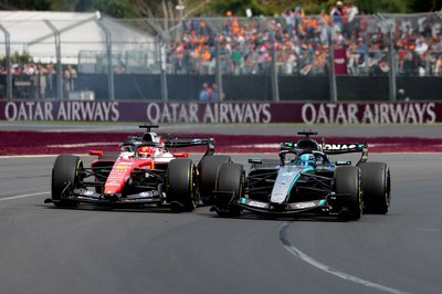 MELBOURNE, AUSTRALIA - MARCH 08: Charles Leclerc of Monaco driving the (16) Scuderia Ferrari SF-26 and George Russell of Great Britain driving the (63) Mercedes AMG Petronas F1 Team W17 battle for the lead during the F1 Grand Prix of Australia at Albert Park Grand Prix Circuit on March 08, 2026 in Melbourne, Australia. (Photo by Anni Graf - Formula 1/Formula 1 via Getty Images)