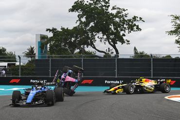 MIAMI, FLORIDA - MAY 03: Pierre Gasly of France driving the (10) Alpine F1 A526 Mercedes crashes during the F1 Grand Prix of Miami at Miami International Autodrome on May 03, 2026 in Miami, Florida. (Photo by Rudy Carezzevoli/Getty Images)