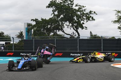 MIAMI, FLORIDA - MAY 03: Pierre Gasly of France driving the (10) Alpine F1 A526 Mercedes crashes during the F1 Grand Prix of Miami at Miami International Autodrome on May 03, 2026 in Miami, Florida. (Photo by Rudy Carezzevoli/Getty Images)