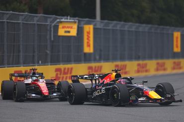 MIAMI, FLORIDA - MAY 03: Max Verstappen of the Netherlands driving the (3) Oracle Red Bull Racing RB22 Red Bull Ford leads Charles Leclerc of Monaco driving the (16) Scuderia Ferrari SF-26 on track during the F1 Grand Prix of Miami at Miami International Autodrome on May 03, 2026 in Miami, Florida. (Photo by Andy Hone/LAT Images)