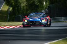 15 May 2026, Rhineland-Palatinate, Nürburg: The Mercedes-AMG GT3 with starting number 3 from Mercedes-AMG Team Verstappen Racing with drivers Max Verstappen, Lucas Auer, Jules Gounon and Daniel Juncadella will drive on the Nordschleife of the Nürburgring during the top qualifying session. Photo: Silas Stein/dpa (Photo by Silas Stein/picture alliance via Getty Images)