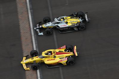 INDIANAPOLIS, INDIANA - MAY 24: #10: Alex Palou, Chip Ganassi Racing Honda, #20: Alexander Rossi, Ed Carpenter Racing Chevrolet  during the NTT INDYCAR Series of the 110th Running of the Indianapolis 500 on May 24, 2026 in Indianapolis, Indiana. (Photo by Michael L. Levitt/Lumen via Getty Images)