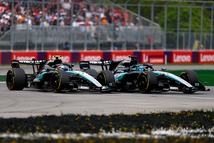 MONTREAL, QUEBEC - MAY 23: George Russell of Great Britain driving the (63) Mercedes AMG Petronas F1 Team W17 and Andrea Kimi Antonelli of Italy driving the (12) Mercedes AMG Petronas F1 Team W17 battle for the lead during the Sprint ahead of the F1 Grand Prix of Canada at Circuit Gilles-Villeneuve on May 23, 2026 in Montreal, Quebec. (Photo by Bryn Lennon - Formula 1/Formula 1 via Getty Images)