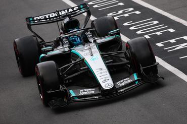 MONTREAL, QUEBEC - MAY 23: George Russell of Great Britain driving the (63) Mercedes AMG Petronas F1 Team W17 in the Pitlane during qualifying ahead of the F1 Grand Prix of Canada at Circuit Gilles-Villeneuve on May 23, 2026 in Montreal, Quebec. (Photo by Sam Bloxham/LAT Images)