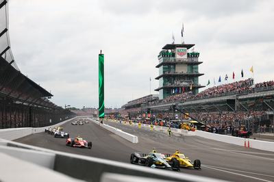 INDIANAPOLIS, INDIANA - MAY 24: Alex Palou, driver of the #10 Chip Ganassi Racing Honda leads during the NTT IndyCar Series 110th Running of the Indianapolis 500 at Indianapolis Motor Speedway on May 24, 2026 in Indianapolis, Indiana. (Photo by James Gilbert/Getty Images)