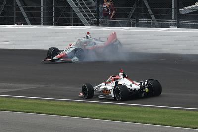 INDIANAPOLIS, INDIANA - MAY 24: Ed Carpenter, driver of the #33 ECR Chevrolet crashes during the NTT IndyCar Series 110th Running of the Indianapolis 500 at Indianapolis Motor Speedway on May 24, 2026 in Indianapolis, Indiana. (Photo by Justin Casterline/Getty Images)