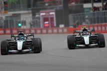 MONTREAL, QUEBEC - MAY 24: George Russell of Great Britain driving the (63) Mercedes AMG Petronas F1 Team W17 and Andrea Kimi Antonelli of Italy driving the (12) Mercedes AMG Petronas F1 Team W17 battle for track position during the F1 Grand Prix of Canada at Circuit Gilles-Villeneuve on May 24, 2026 in Montreal, Quebec. (Photo by Andy Hone/LAT Images)