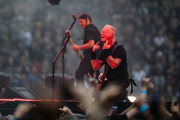 BERLIN, GERMANY - MAY 30: James Hetfield of Metallica performs live on stage at Olympiastadion on May 30, 2026 in Berlin, Germany. (Photo by Rainer Keuenhof/Redferns)
