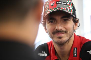 BALATONBOGLAR, HUNGARY - JUNE 04: Francesco Bagnaia of Italy riding a Lenovo Ducati talking to the media  ahead of the MotoGP of Hungary at Balaton Park Circuit on June 04, 2026 in Balatonboglar, Hungary. (Photo by Gold & Goose Photography/Getty Images)