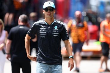 CIRCUIT DE CATALUNYA, BARCELONA, SPAIN - 2026/06/11: George Russell of Mercedes-AMG F1 Team looks on in the Paddock during previews ahead of the F1 Grand Prix of Catalunya. (Photo by Marco Canoniero/LightRocket via Getty Images)
