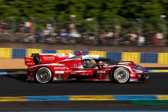 LE MANS, FRANCE - JUNE 13: The #07 Toyota Racing, Toyota TR010 Hybrid of Mike Conway, Kamui Kobayashi, and Nyck de Vries in action during the Le Mans 24 Hours at the Circuit de la Sarthe on June 13, 2026 in Le Mans, France.  (Photo by James Moy Photography/Getty Images)