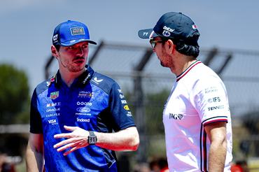 Formula 1 drivers Max Verstappen of Oracle Red Bull Racing and Sergio Perez of Cadillac Formula 1 Team during the Formula 1 Spain-Catalonia at the Circuit de Barcelona-Catalunya in Barcelona, Spain, on June 14, 2026. (Photo by Marcel van Dorst/EYE4IMAGES/NurPhoto via Getty Images)