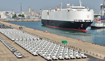 The automobile transport ship ''PARANA'' docks at Yantai Port loaded with export cars in Yantai City, Shandong Province, China, on June 18, 2026. (Photo by Costfoto/NurPhoto via Getty Images)