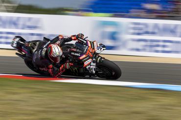 Number 72 Aprilia Racing rider Marco Bezzecchi during practice 2 at the 2026 MotoGP Grand Prix of Czechia. (Photo by Stephen Blackberry/NurPhoto via Getty Images)