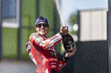 Number 93 Ducati Lenovo Team rider Marc Marquez celebrates winning the race at the 2026 MotoGP Grand Prix of Czechia. (Photo by Stephen Blackberry/NurPhoto via Getty Images)
