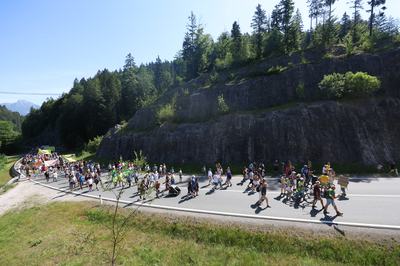 27 June 2026, Austria, Reutte: Protesters are marching in a demonstration along the closed B179 Fernpass Road toward a rally. Photo: Karl-Josef Hildenbrand/dpa (Photo by Karl-Josef Hildenbrand/picture alliance via Getty Images)