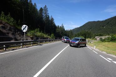 27 June 2026, Austria, Reutte: Police cars are parked on the closed B179 Fernpass Road during a rally. Photo: Karl-Josef Hildenbrand/dpa (Photo by Karl-Josef Hildenbrand/picture alliance via Getty Images)