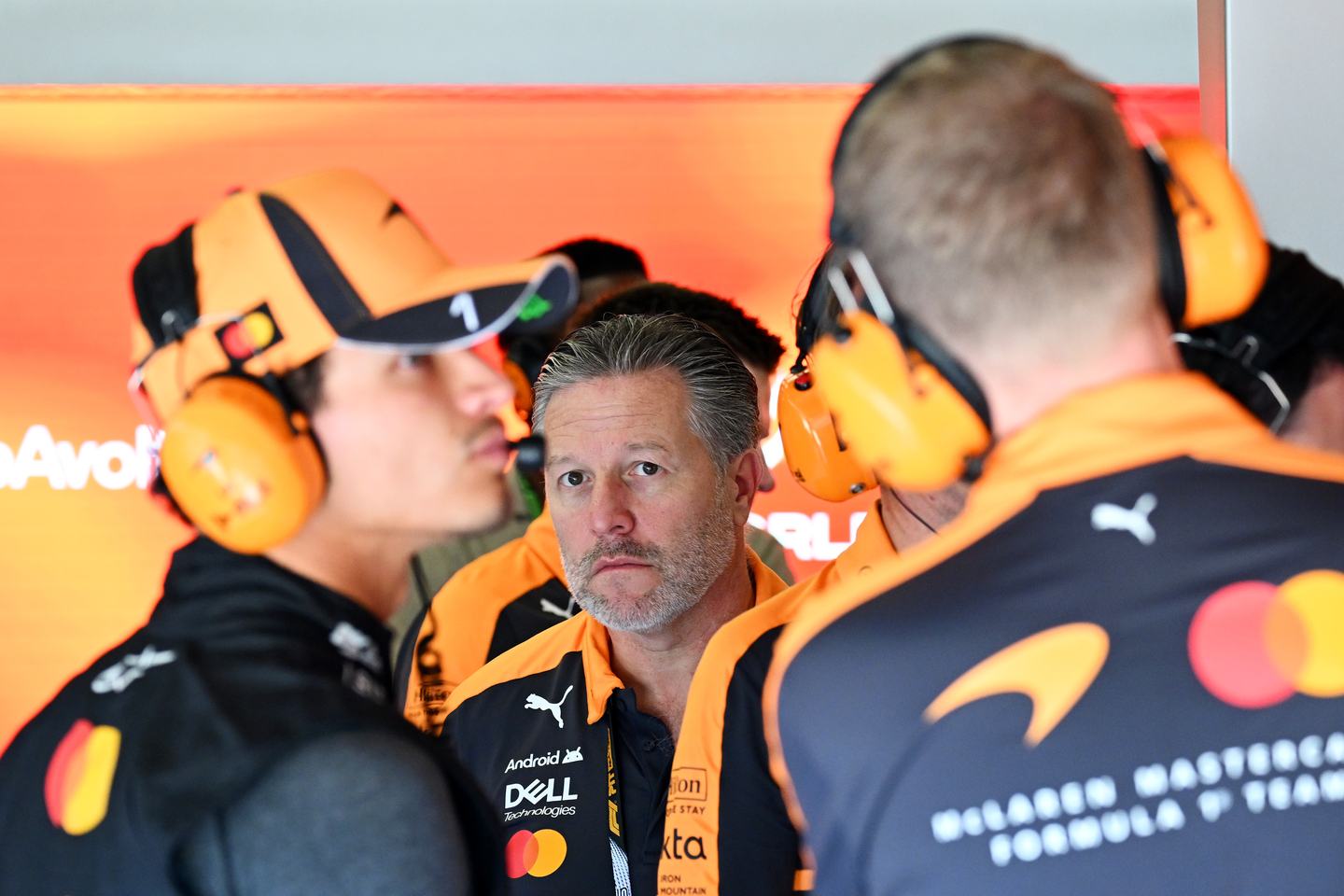 SPIELBERG, AUSTRIA - JUNE 27: Zak Brown, Chief Executive Officer of McLaren looks on in the garage during final practice ahead of the F1 Grand Prix of Austria at Red Bull Ring on June 27, 2026 in Spielberg, Austria. (Photo by Mark Sutton - Formula 1/Formula 1 via Getty Images)