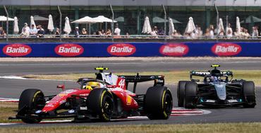 Ferrari's Lewis Hamilton leads ahead of Mercedes' Andrea Kimi Antonelli during the sprint race at Silverstone Circuit, Towcester. Picture date: Saturday July 4, 2026. (Photo by Jacob King/PA Images via Getty Images)