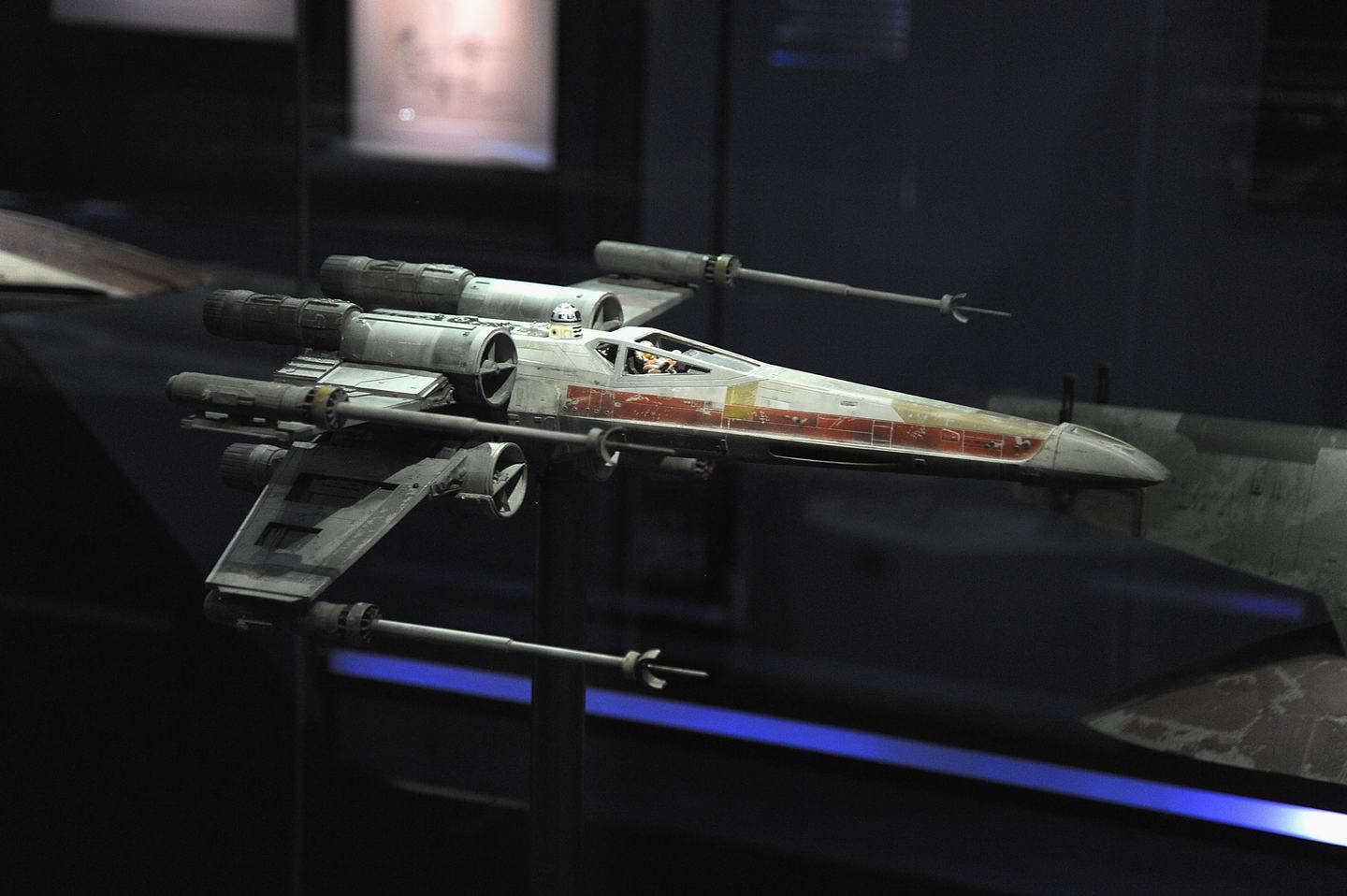 VIENNA, AUSTRIA - DECEMBER 17: 'X-wing starfighter' is on display in the 'STAR WARS Identities' exhibition press conference & photo call at MAK on December 17, 2015 in Vienna, Austria. (Photo by Manfred Schmid/Getty Images)