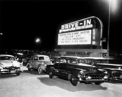 Cars at a Drive-In Theater | Location: Whitestone, Queens, New York, New York, USA.