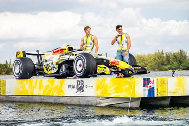 Liam Lawson and Arvid Lindblad unveil VCARB livery in Miami, Florida, USA on April 29, 2026. // Chris Tedesco / Red Bull Content Pool // SI202604290528 // Usage for editorial use only //