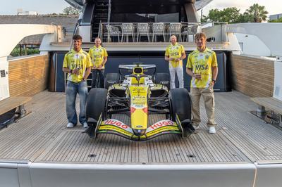 Arvid Linblad, Alan Permane, Peter Bayer, Liam Lawson pose for a portrait in Miami, Florida, USA on April 29, 2026. // Chris Tedesco / Red Bull Content Pool // SI202604300016 // Usage for editorial use only //