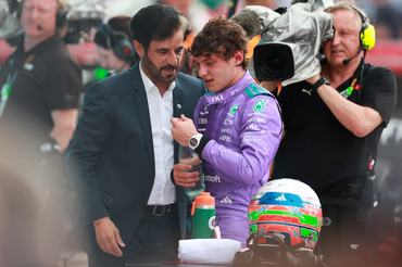Mohammed Ben Sulayem speaks to Kimi Antonelli in parc ferme after the race during the Formula 1 Crypto.com Miami Grand Prix at the Miami International Autodrome in Miami Gardens, Florida, United States, on May 3, 2026. (Photo by Reginald Mathalone/NurPhoto via Getty Images)